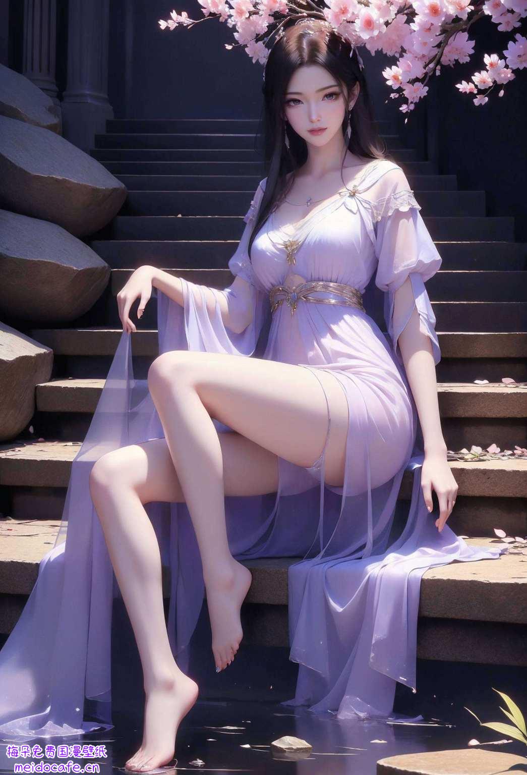 让人不禁沉浸在这动漫美女的梦幻之中在紫灵壁纸的绚烂光影中