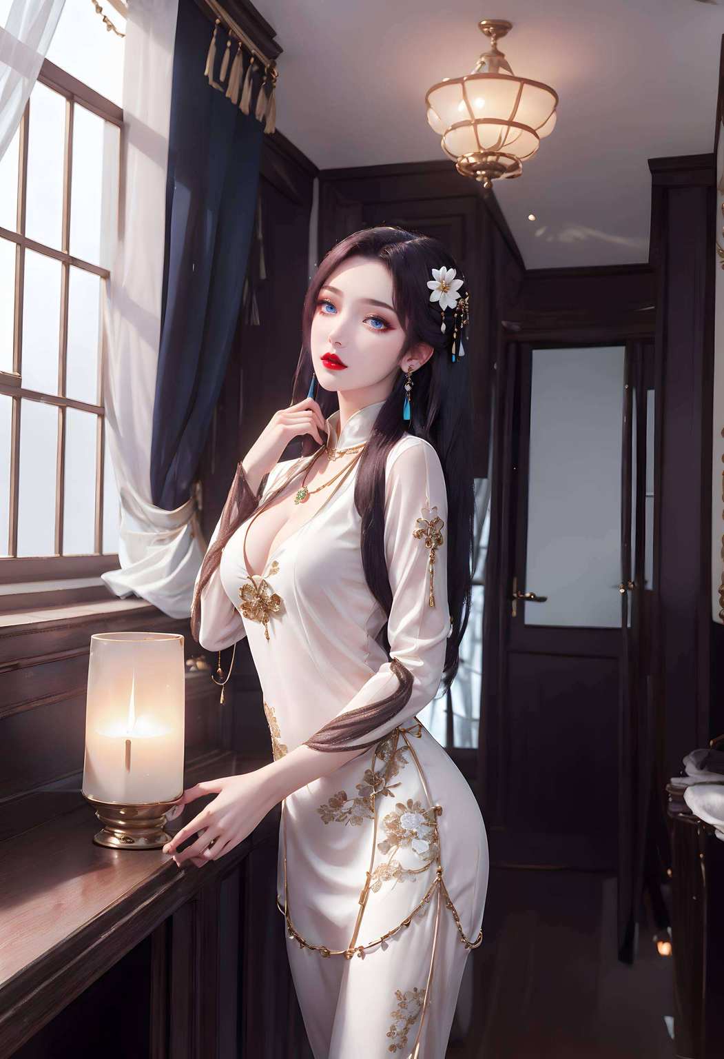 她宛如一朵盛开的花飘逸的长发
