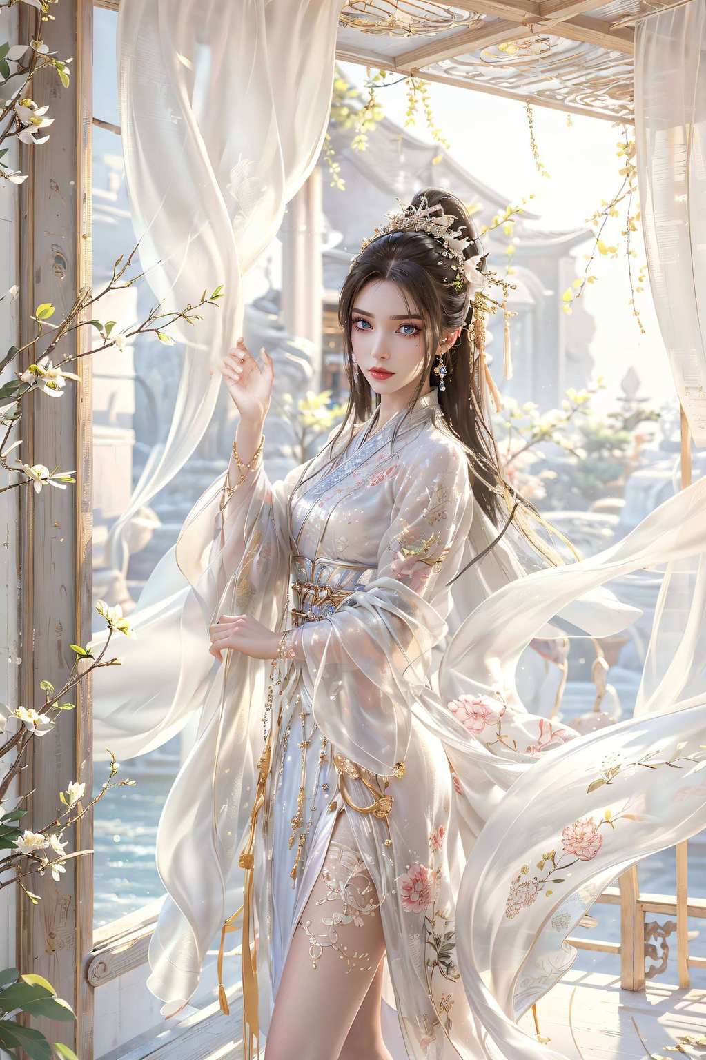 清雪仙子仿佛从漫画中走出玄幻风格的背景下